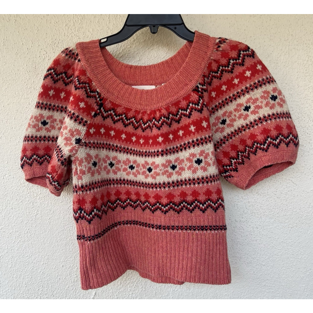 Sleeping on Snow Anthropologie Fair Isle Sweater Wool Large Thick Chunky Knit